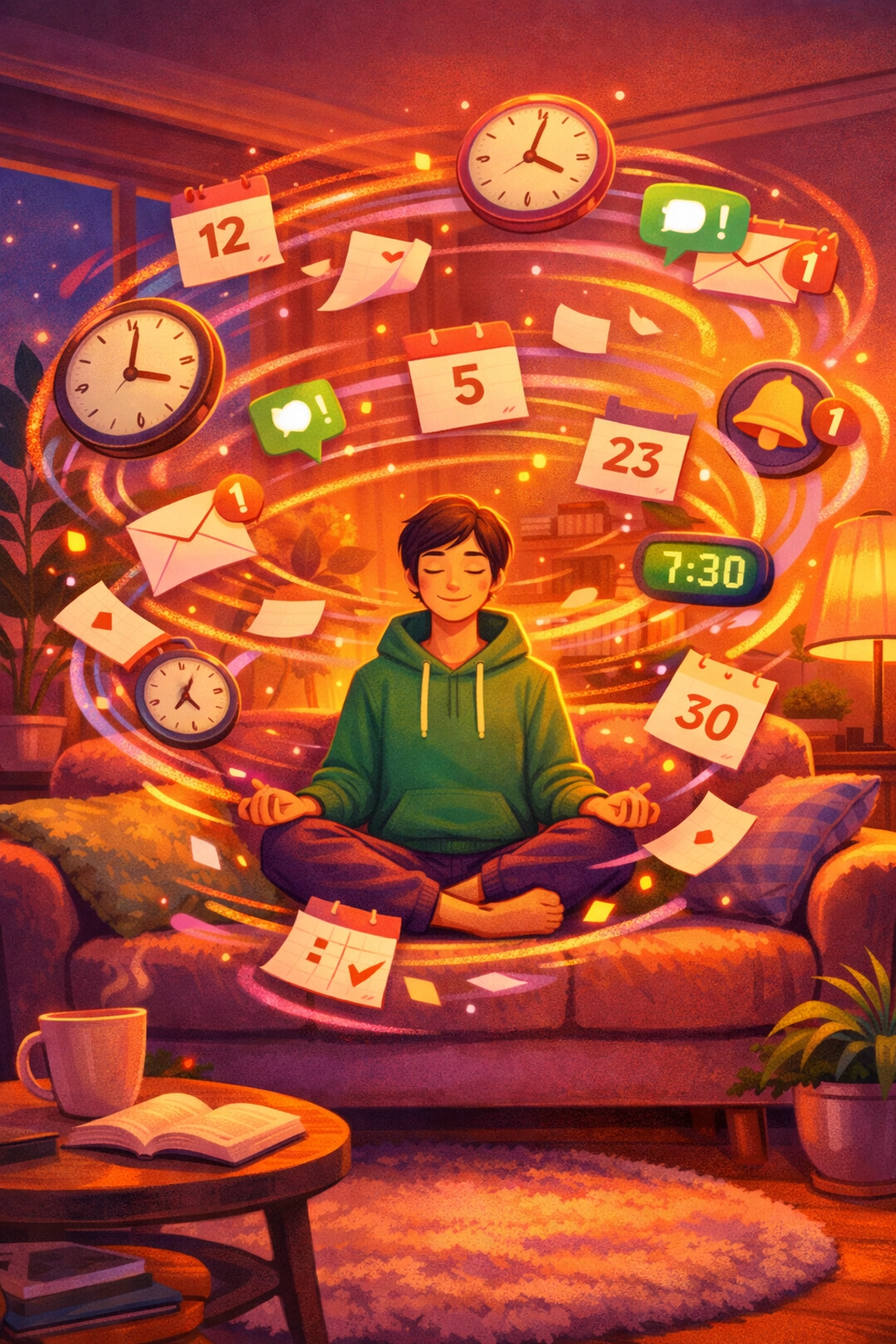 Person relaxing on couch practicing self-care and balance while dating multiple people