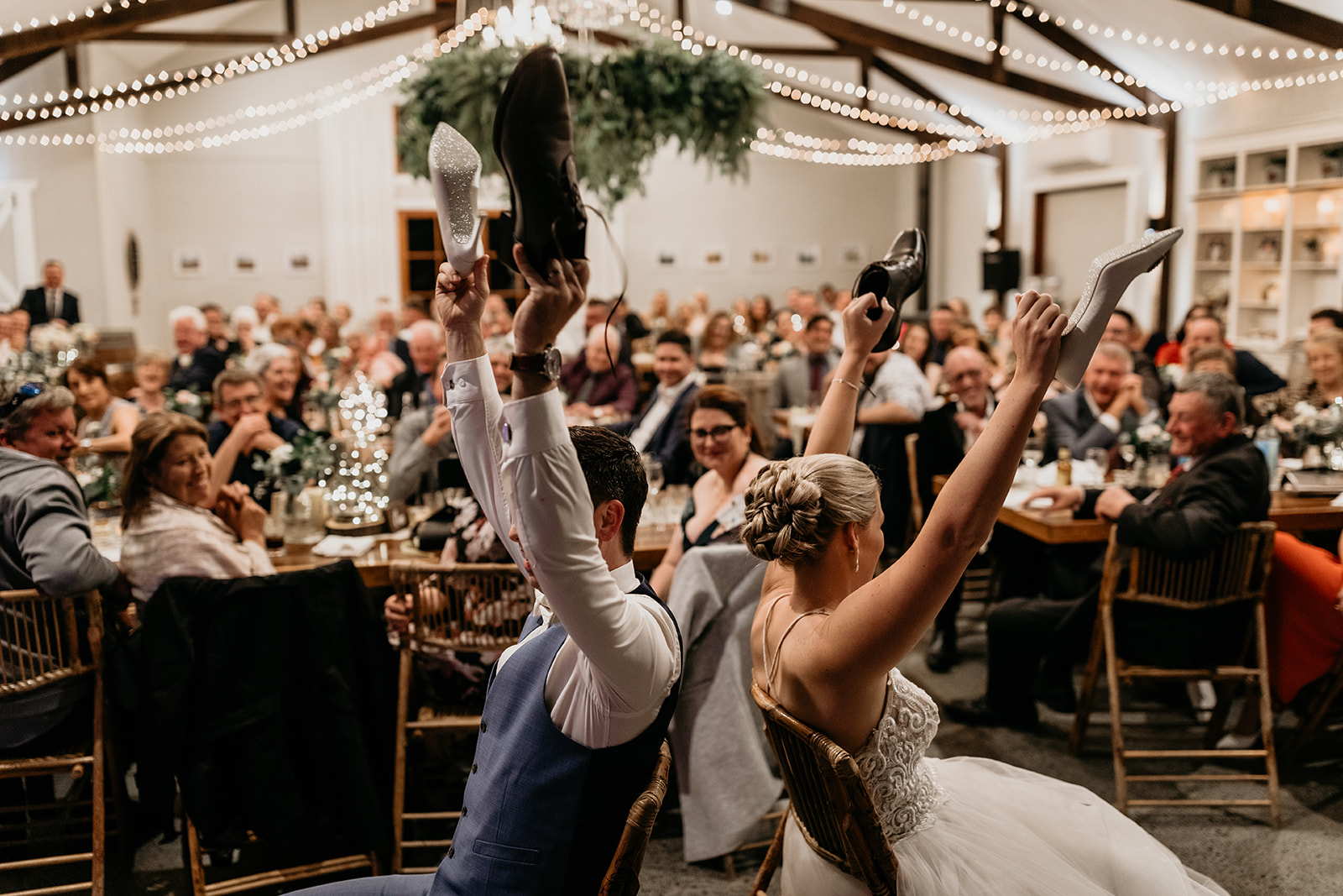 Bride and Groom Shoe Game at Wedding Reception