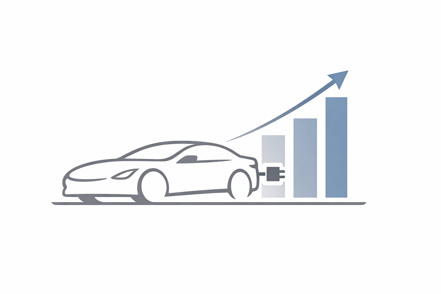 Minimalist line-art illustration of an electric vehicle and a rising bar chart representing net zero investment growth.