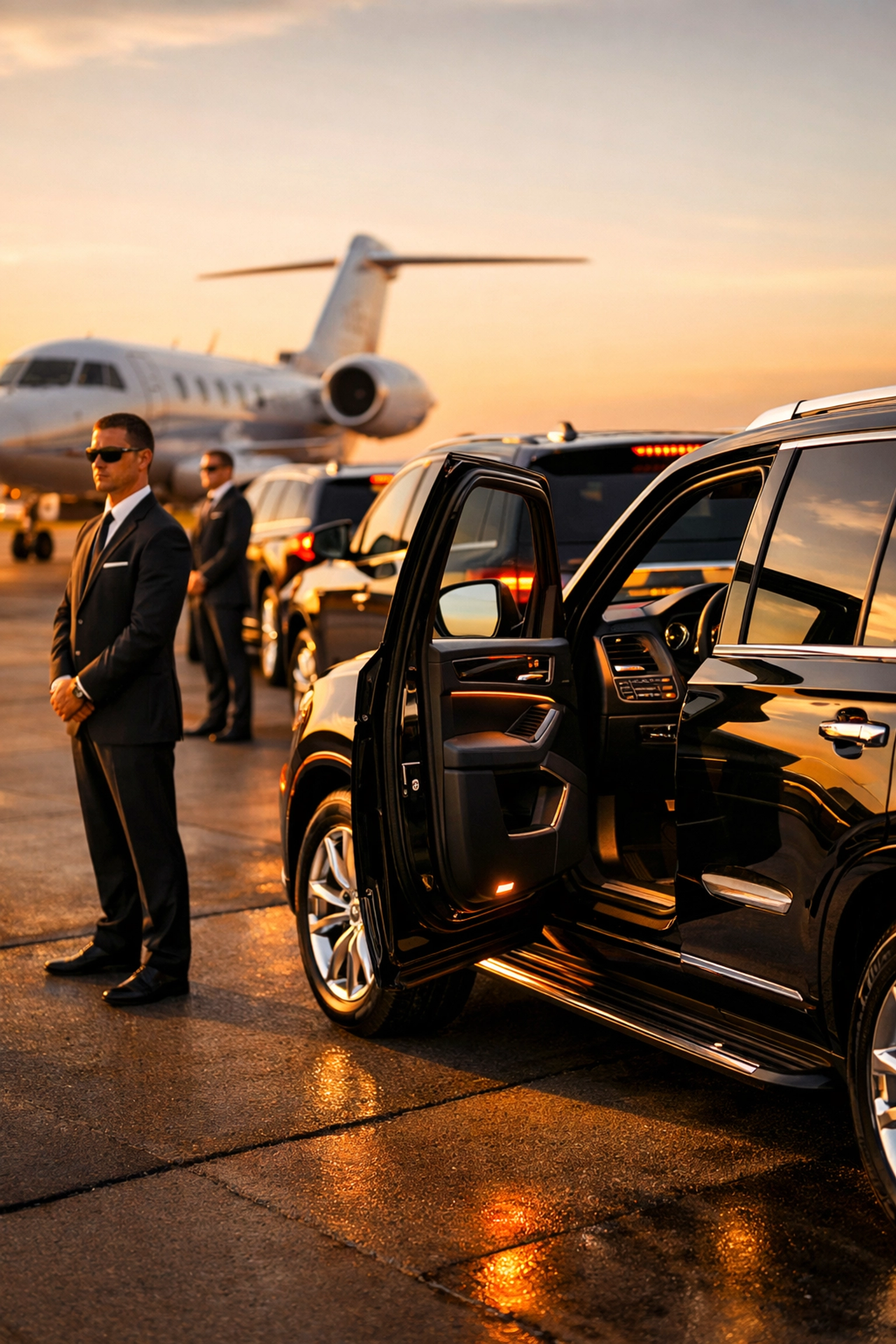 Luxury SUV fleet and private jet for Super Bowl executive transportation solutions
