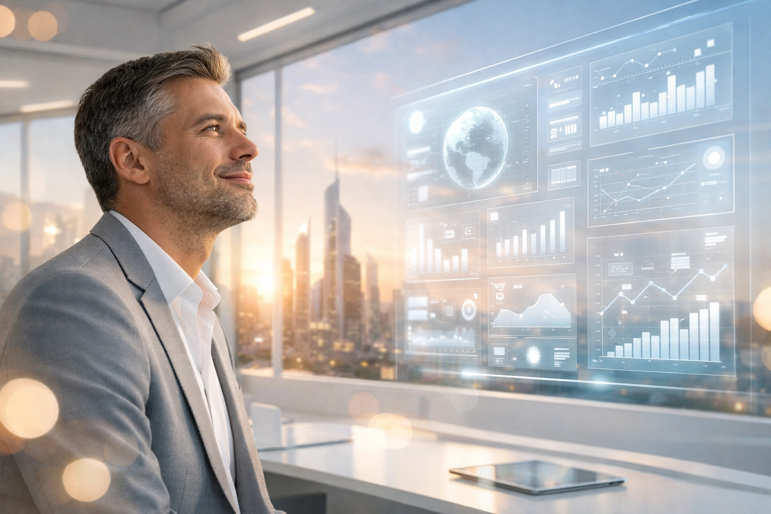 Entspannter Manager arbeitet fokussiert dank einer von KI gebändigten Inbox.