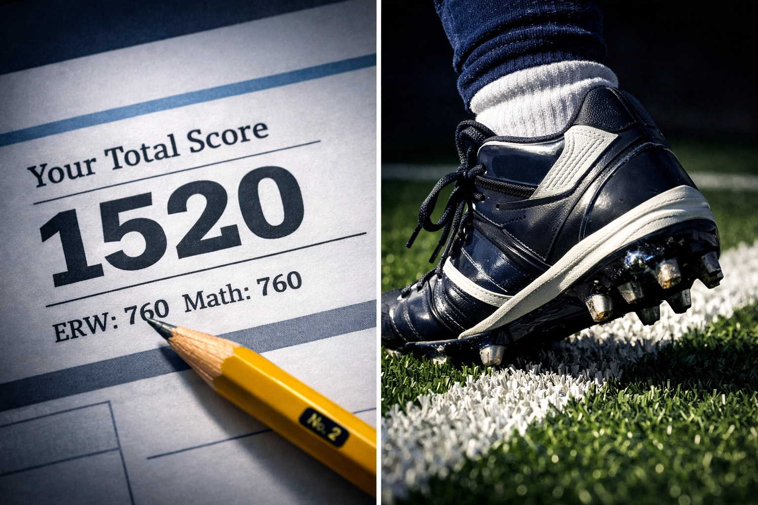 SAT score of 1520 next to football cleat showing academic and athletic excellence