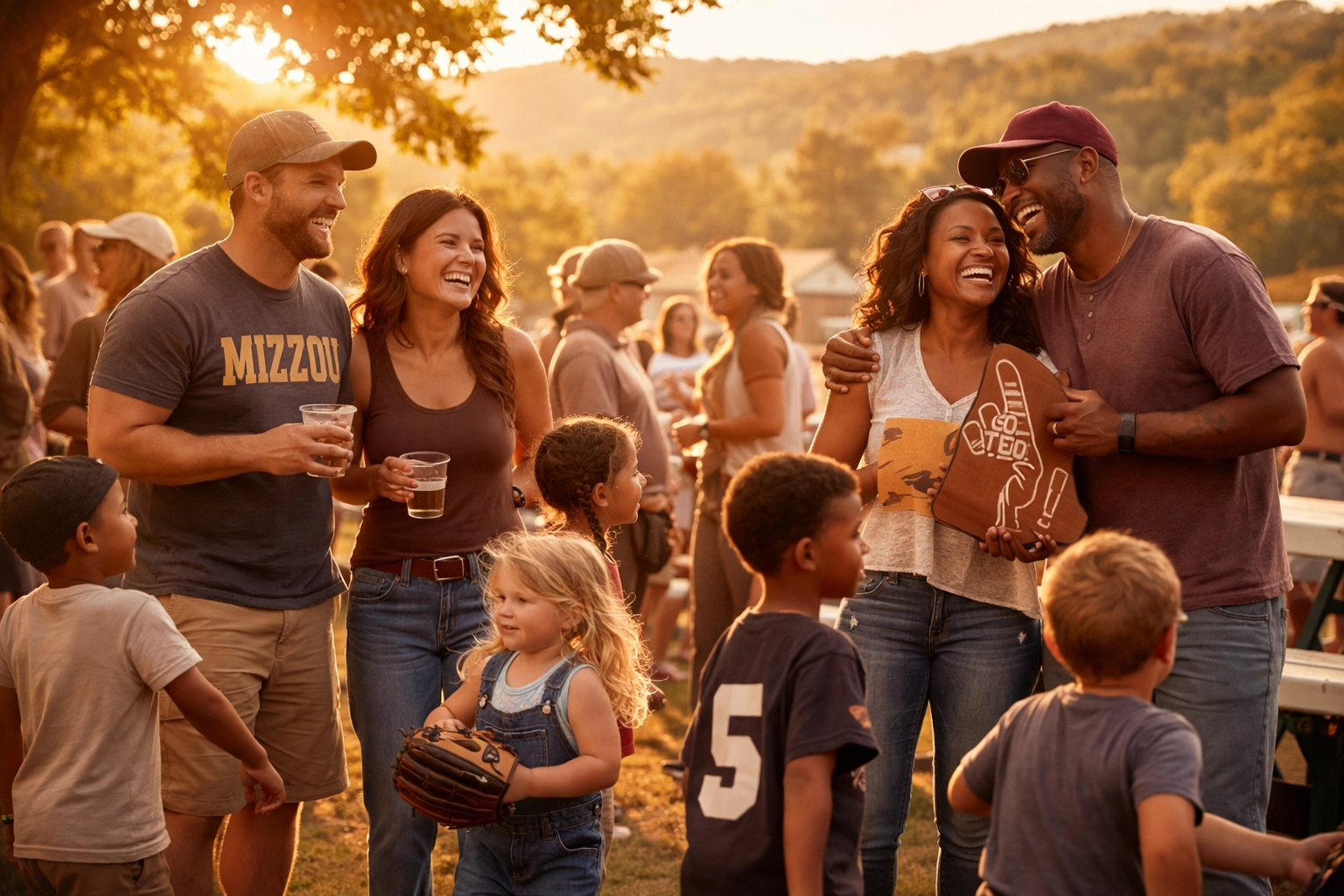 Missouri families enjoying an outdoor sporting event together, highlighting community impact of local sponsorships.