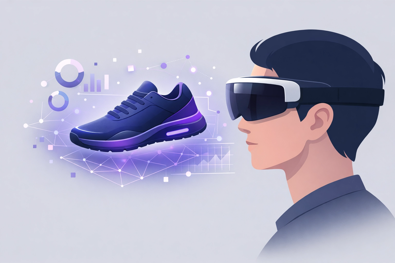A consumer using an AR headset to visualize products for an immersive ecommerce shopping experience.