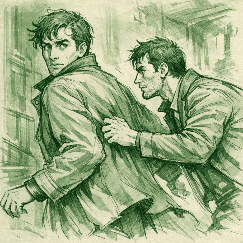 Men in stolen intimate moment capturing desire and tension in taboo MM romance