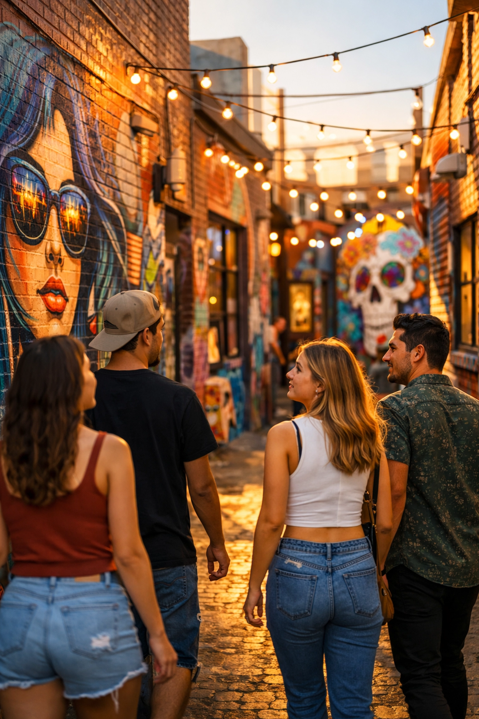 Colorful street murals and art galleries in Las Vegas Arts District alleyway