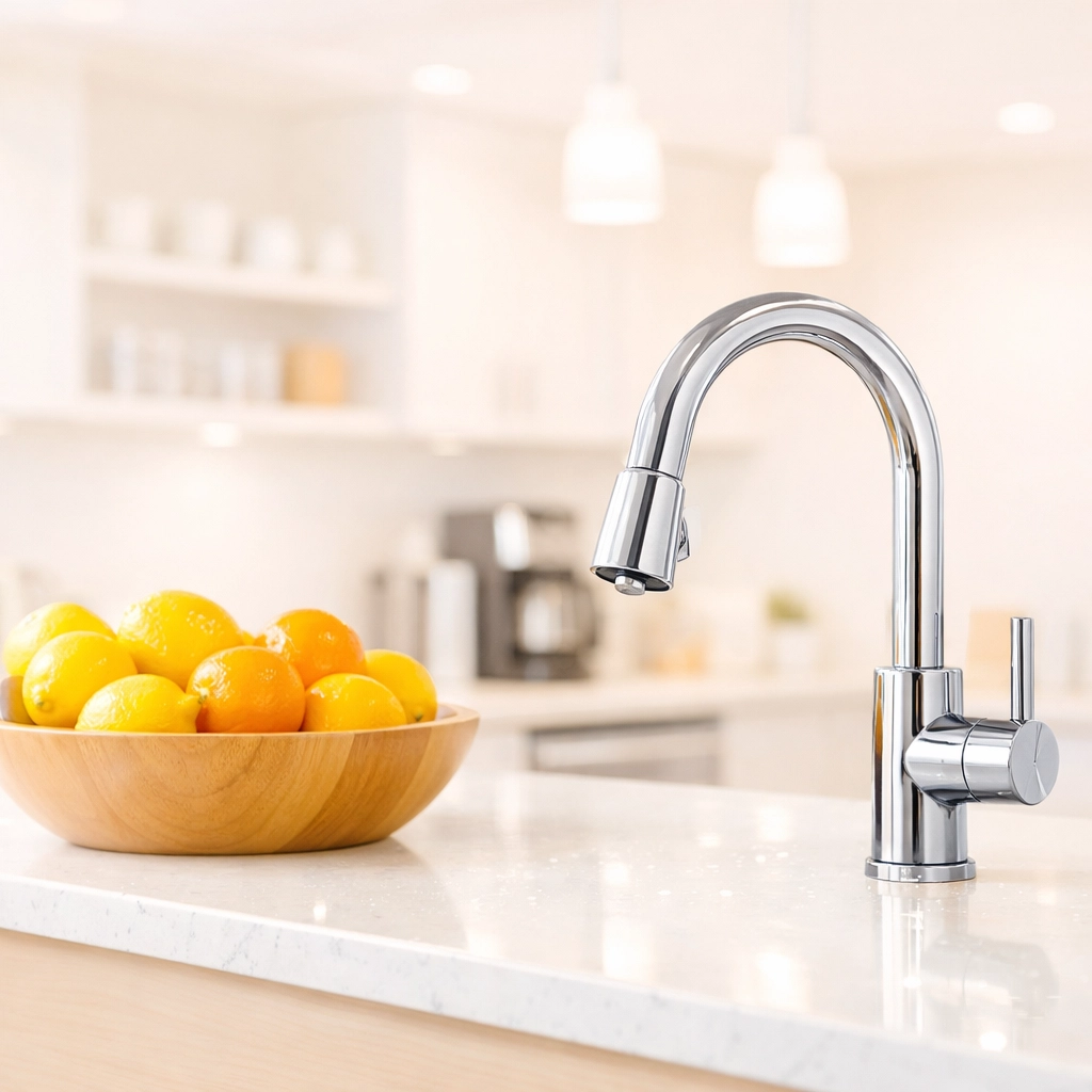 Sanitized office breakroom in Cedar Falls featuring a clean marble countertop and sink for a healthy workplace.