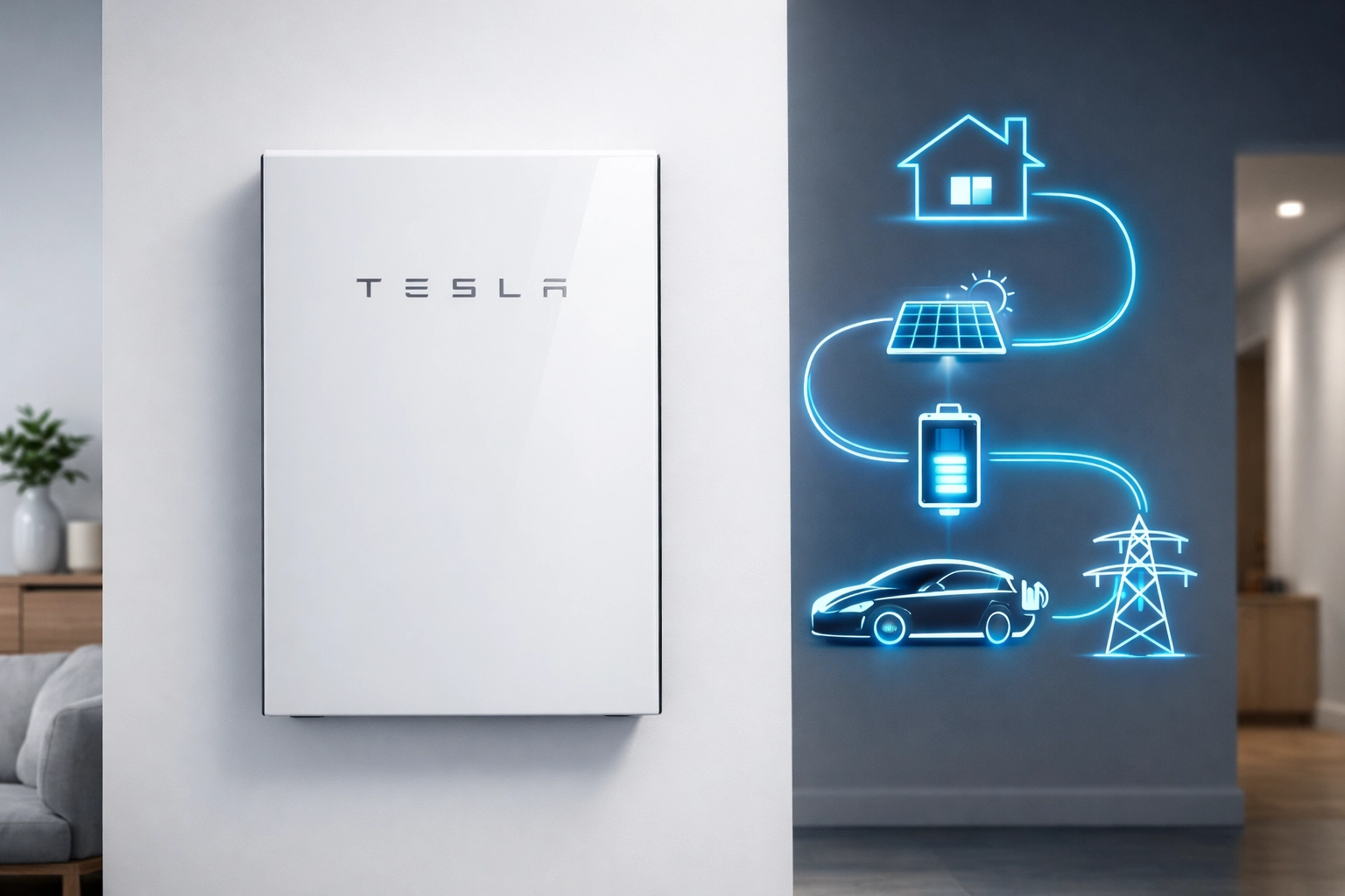 Tesla Powerwall home battery storage unit for solar energy system in UK home