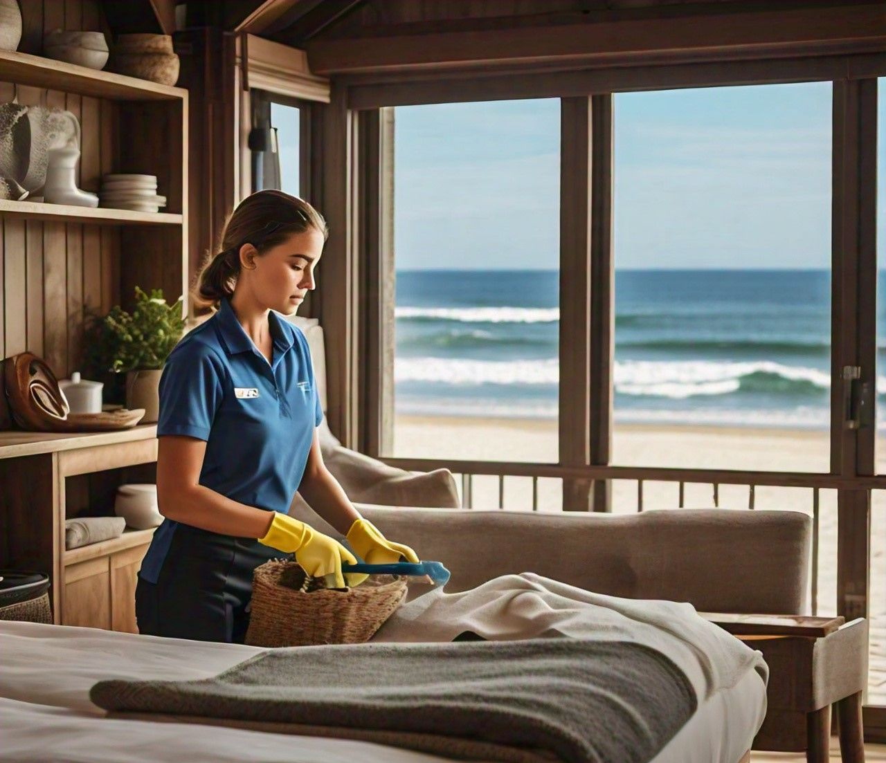 Team member cleaning vacation rental