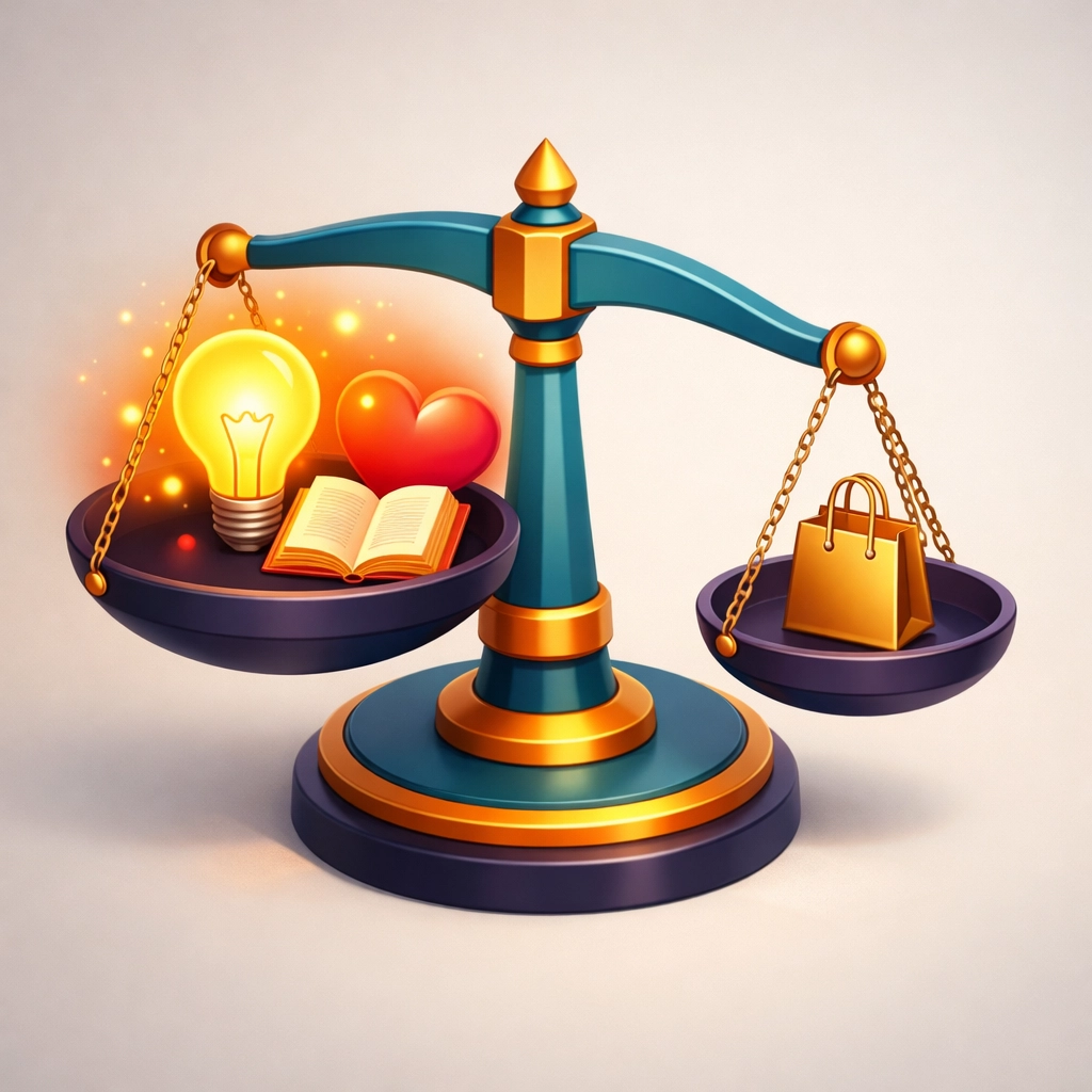 A scale balancing educational value and promotional content for small business marketing success.