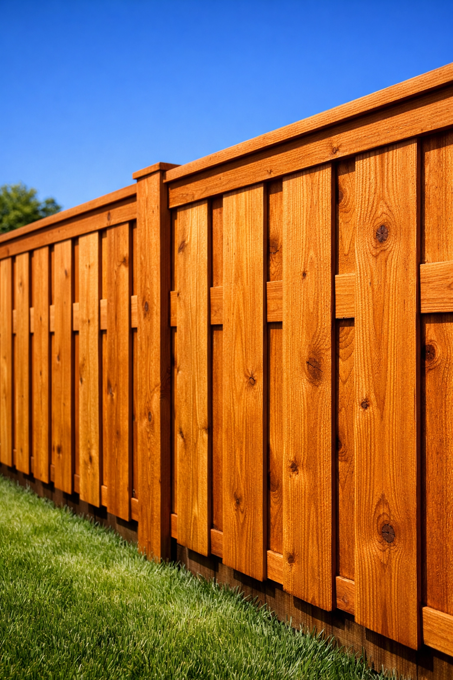 High-quality cedar wood privacy fence installation in Knoxville TN with a natural board-on-board finish.