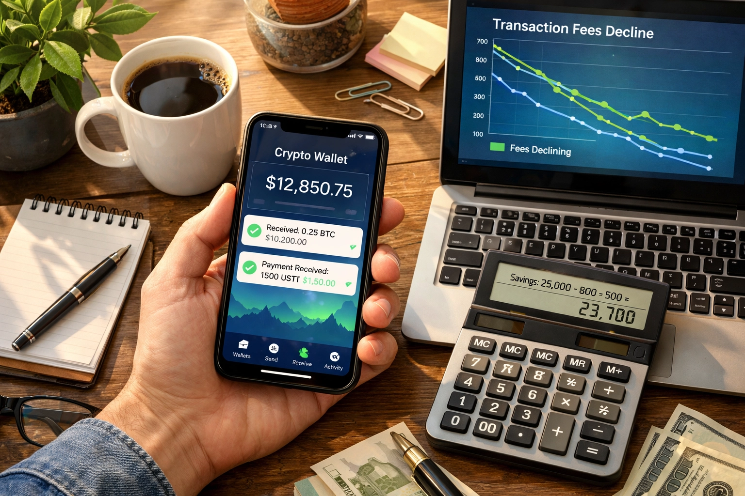 Merchant using crypto wallet for self-custody payment processing and fee savings