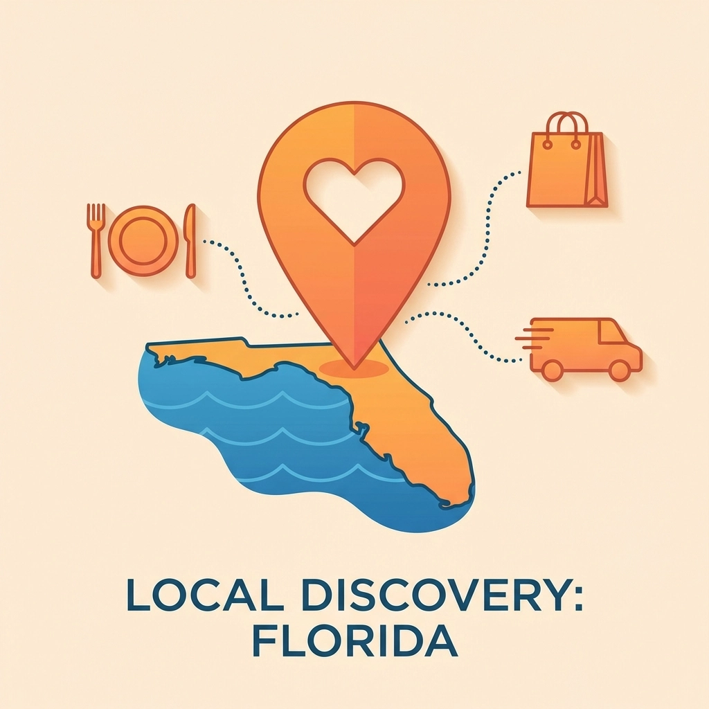 Florida map pin and local businesses representing Venice local search and business website visibility