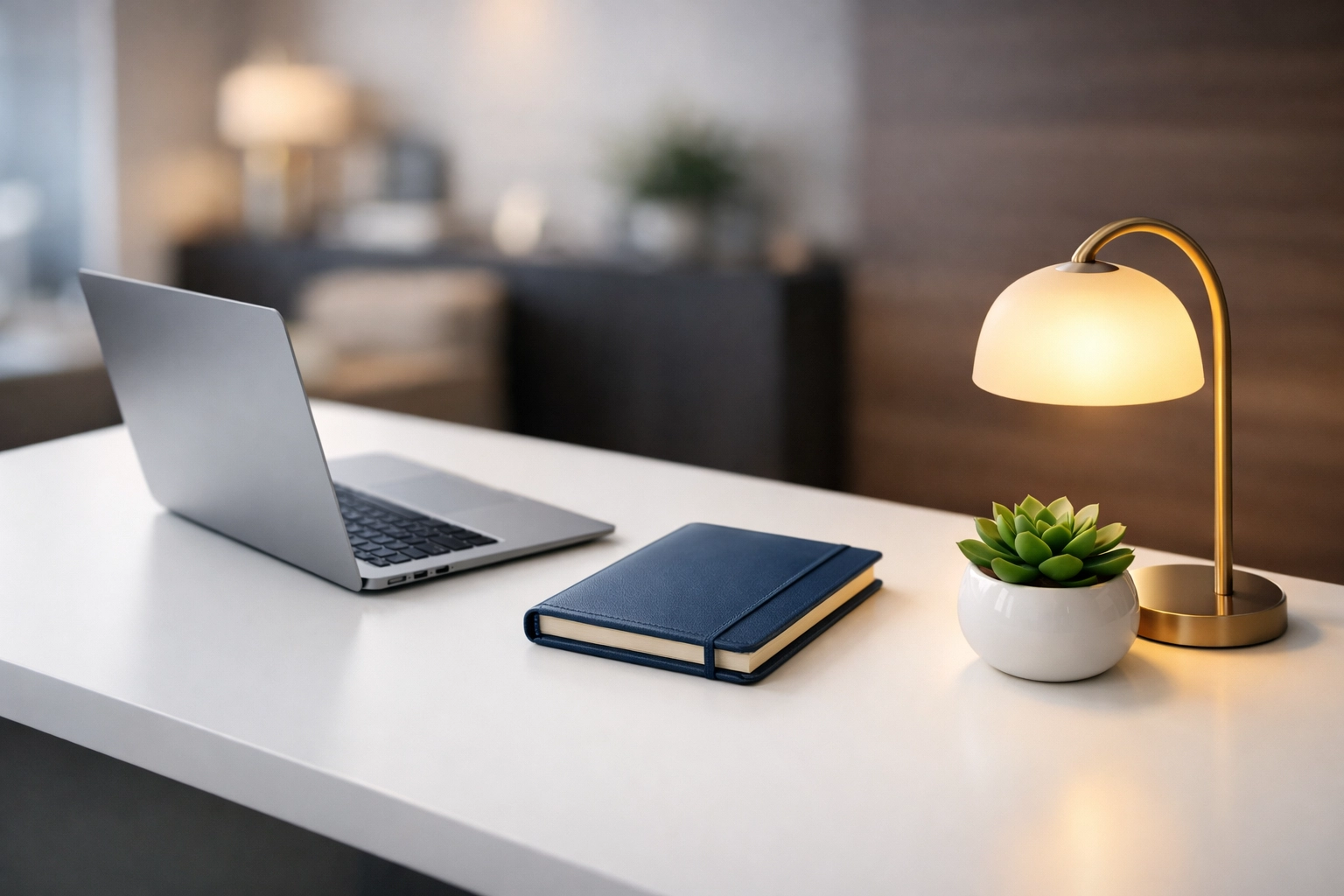 Minimalist desk setup illustrating the benefits of a routine office cleaning Milford service.