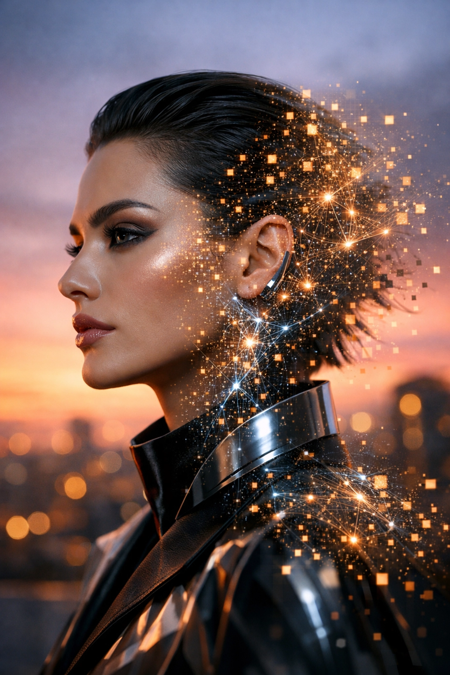 Artistic portrait showing the intersection of human creators and synthetic media in influencer marketing.