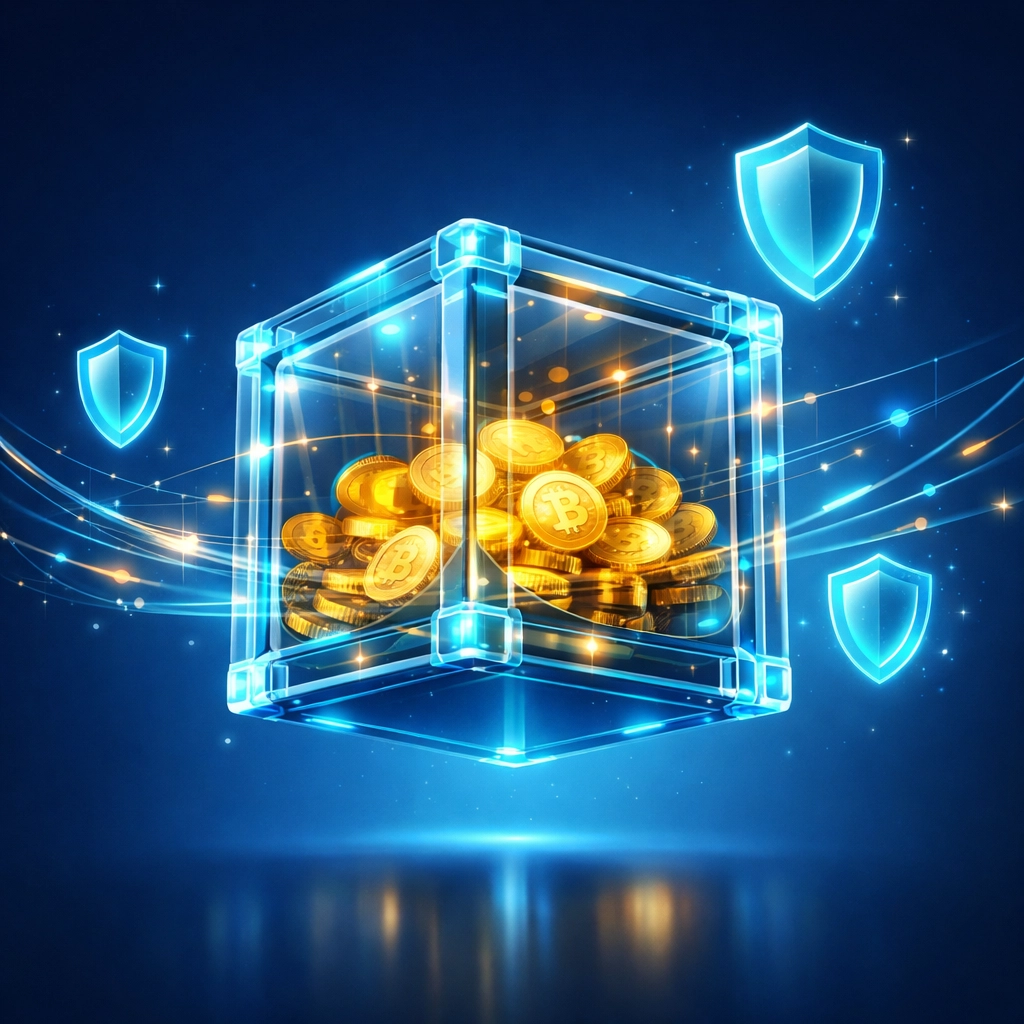Secure self-custody digital vault protecting cryptocurrency and blockchain assets
