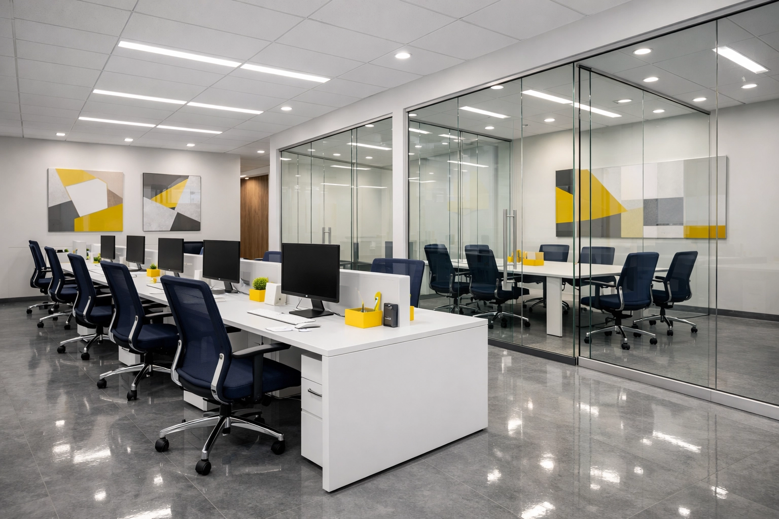 Modern MetroWest office interior with spotless floors, perfect for professional office cleaning services.