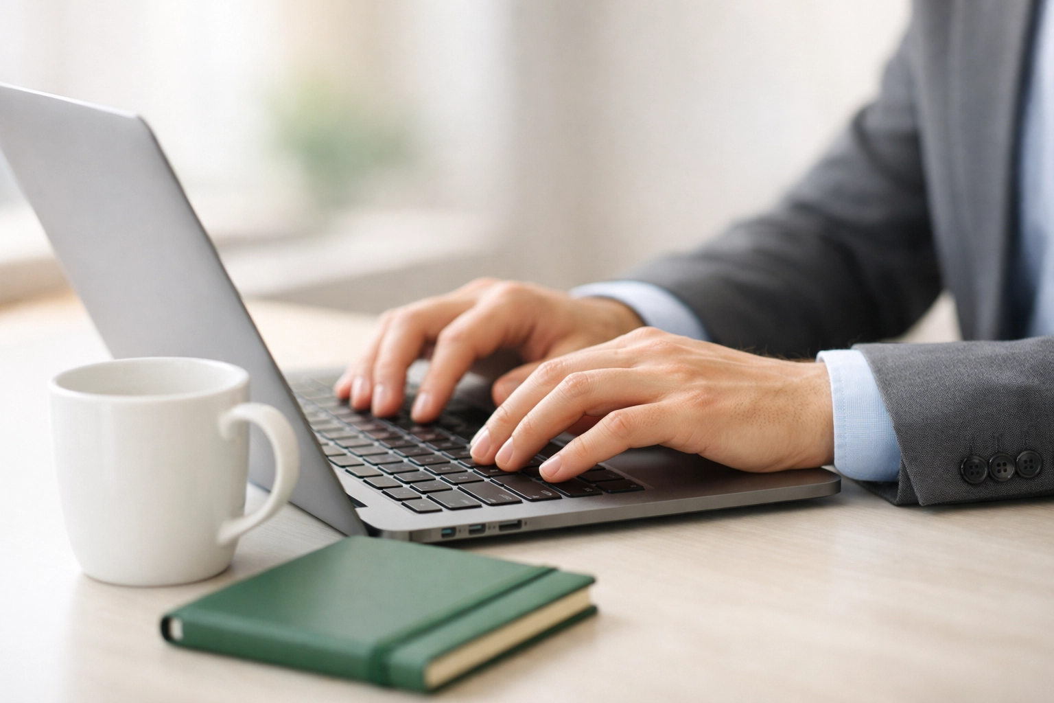 Hands typing on a laptop while setting up a chart of accounts for high-growth tech startup accounting.