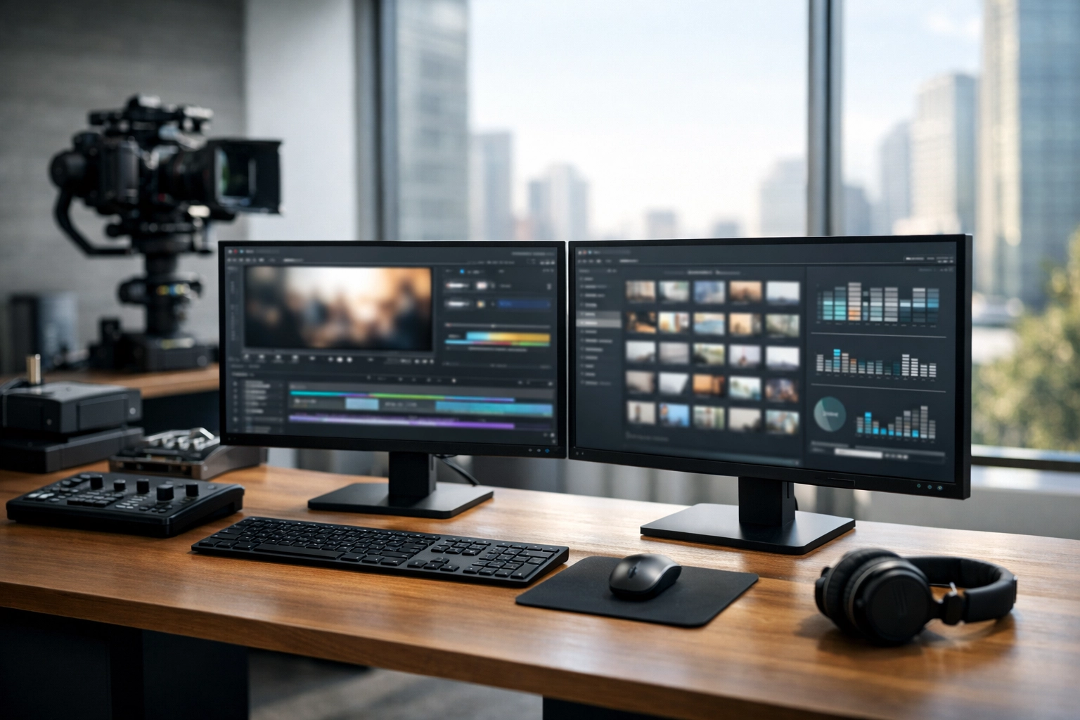 High-end digital media production suite setup for professional media asset management and searchability.