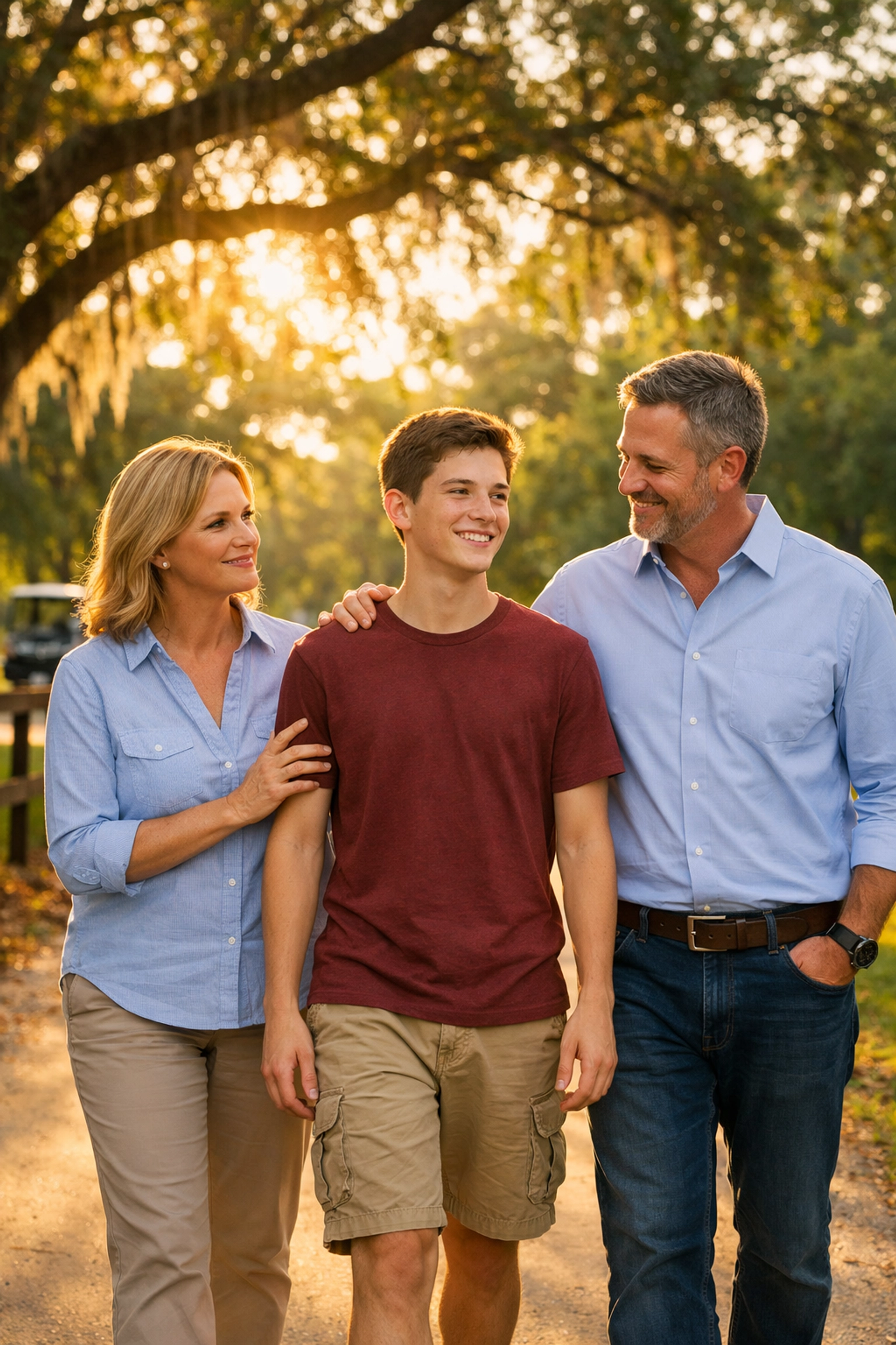 A family enjoying a peaceful walk in Peachtree City, representing progress through Georgia autism services.