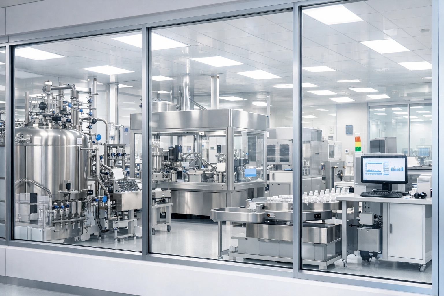 Pharmaceutical manufacturing facility with quality control standards for FDA-approved medications