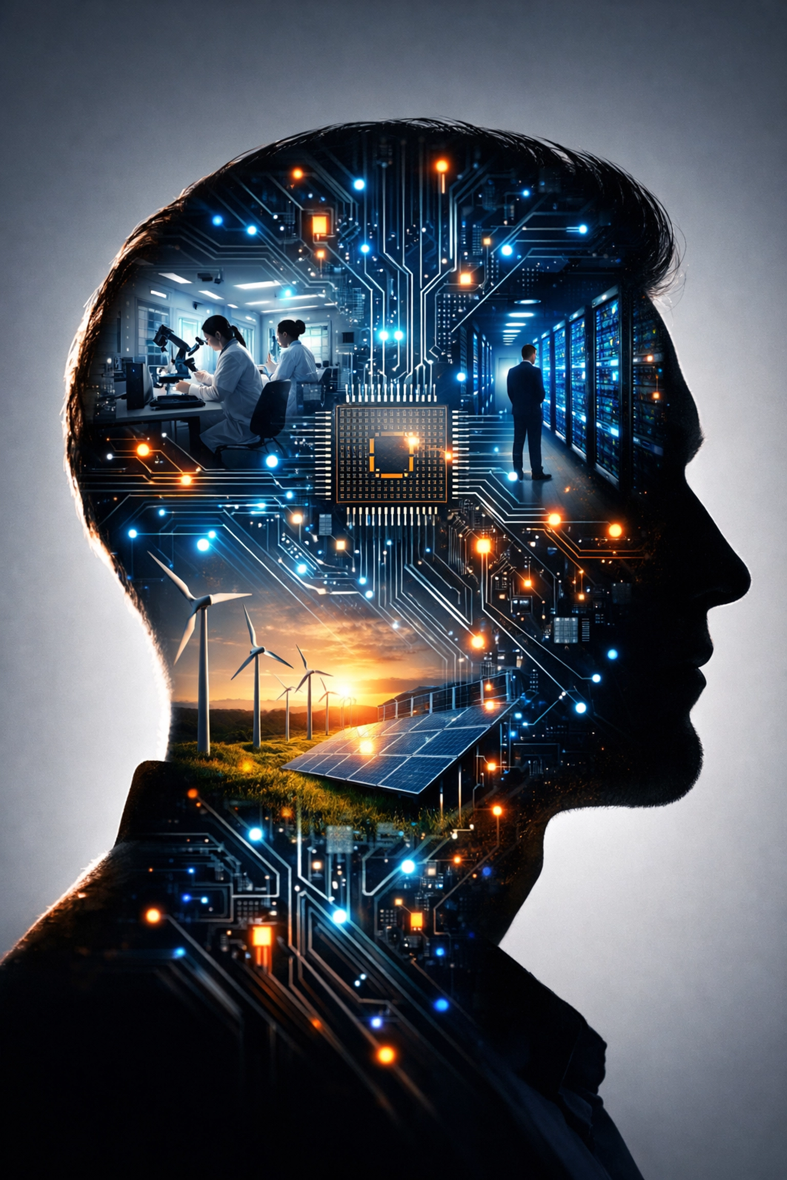 Silhouette of a fractional expert representing multi-industry technical knowledge and cybersecurity.