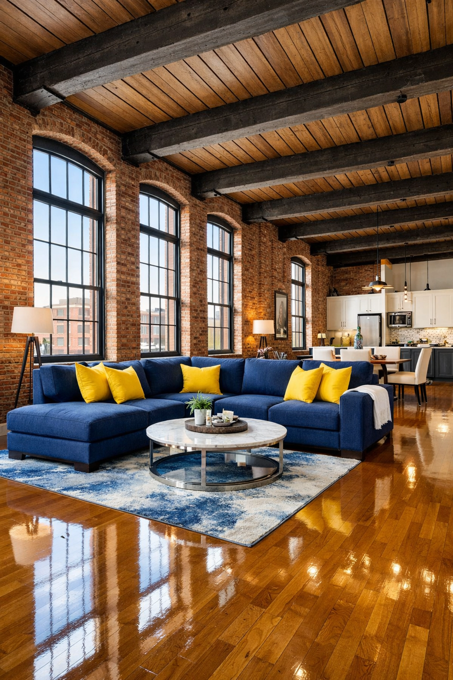 Spotless historic Lowell mill loft with exposed brick after professional maid services Lowell.