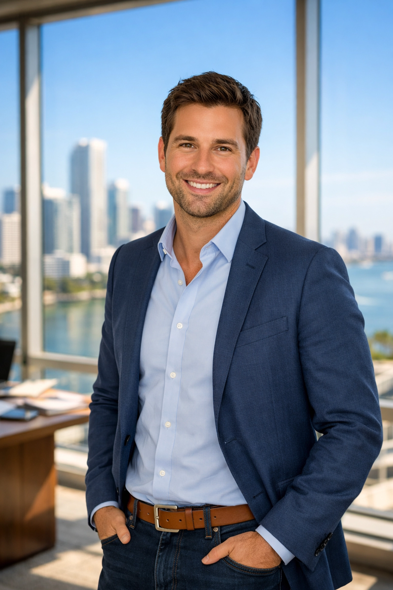 Professional brand photography in Miami featuring an entrepreneur to establish trust and business connection.