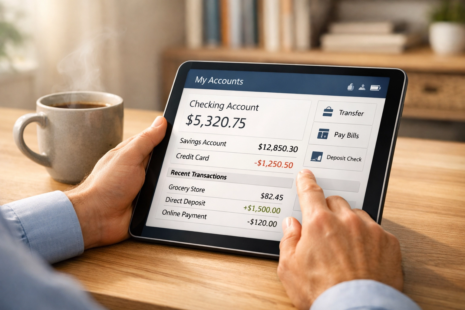 Hands using tablet to review Ontario payday loan rules and a 2500 loan no credit check option