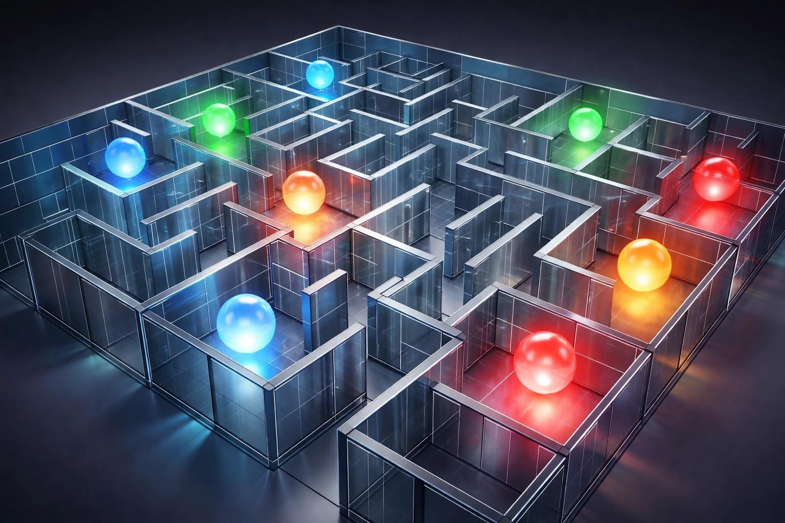 Maze with glowing paths representing diverse hedge fund investment strategies and risk levels
