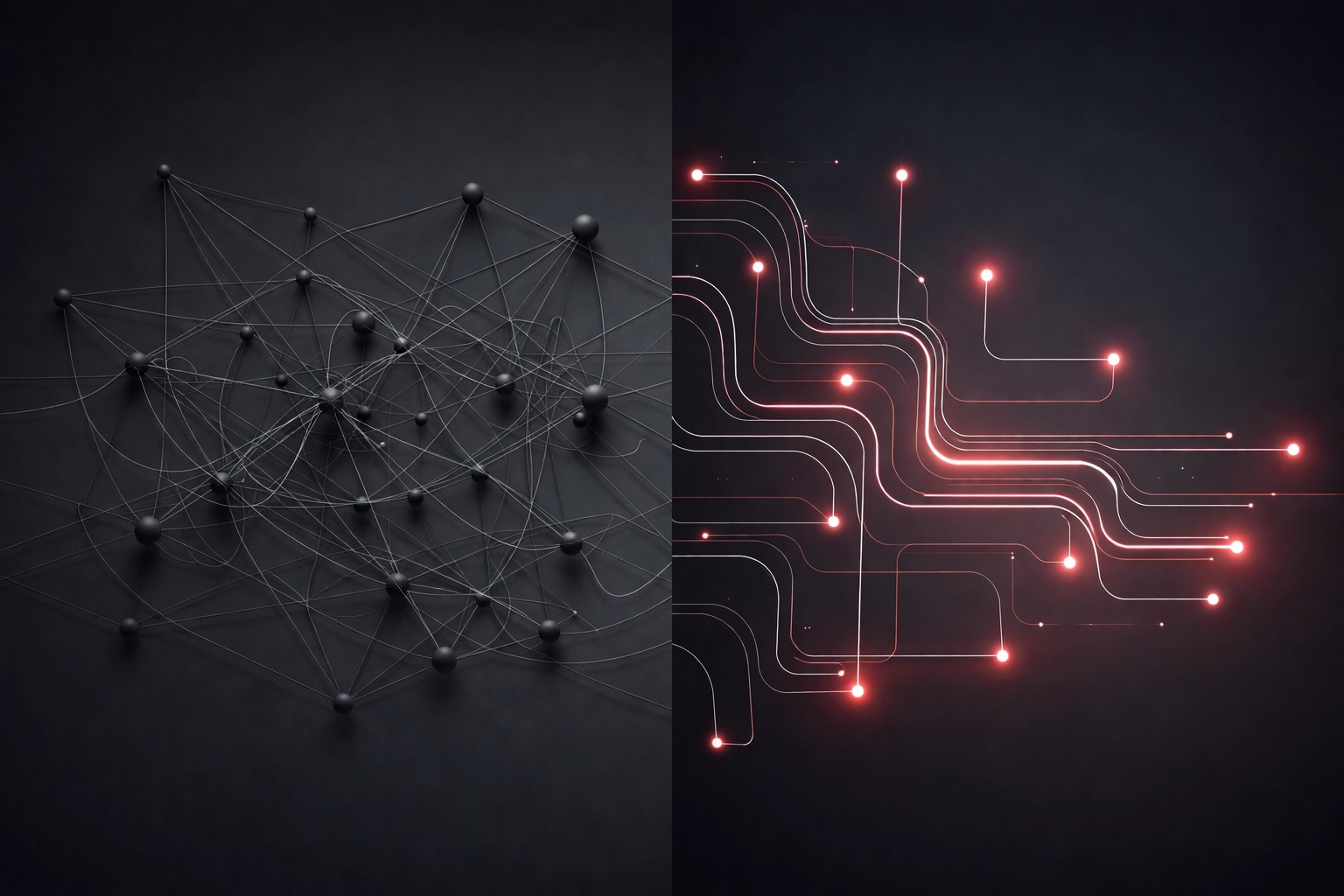 Visual contrast of chaotic manual processes transforming into efficient automated workflows