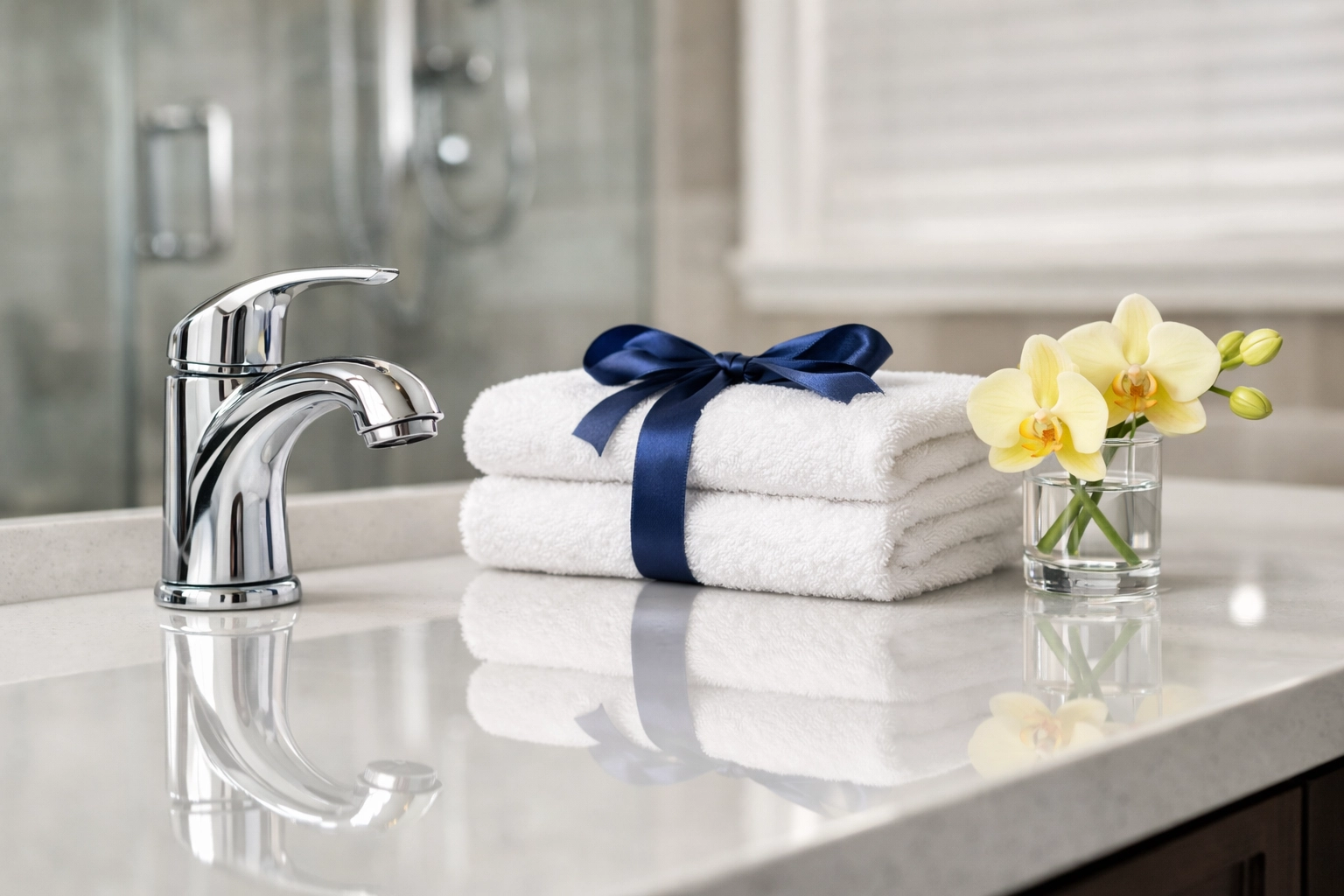 Detail of a sanitized bathroom vanity following a high-quality weekly house cleaning service in Carlisle.