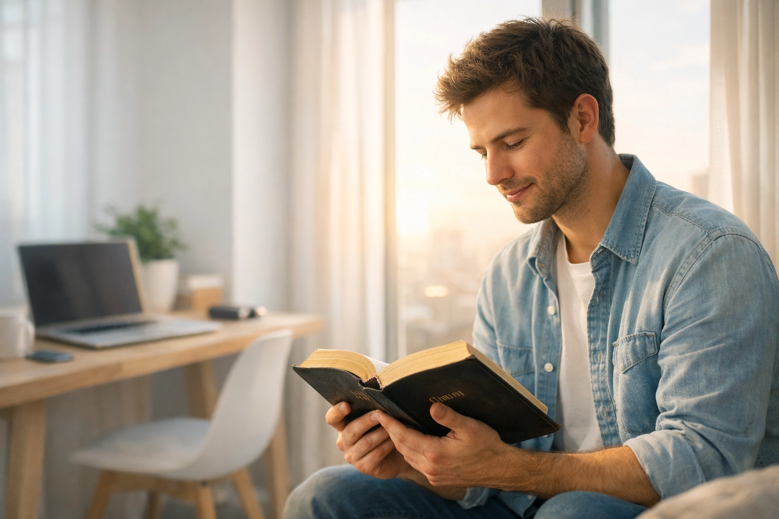 Man reading the Bible for life's answers at Boundless Online Church, a ministry of FA Memphis/First Assembly Memphis.