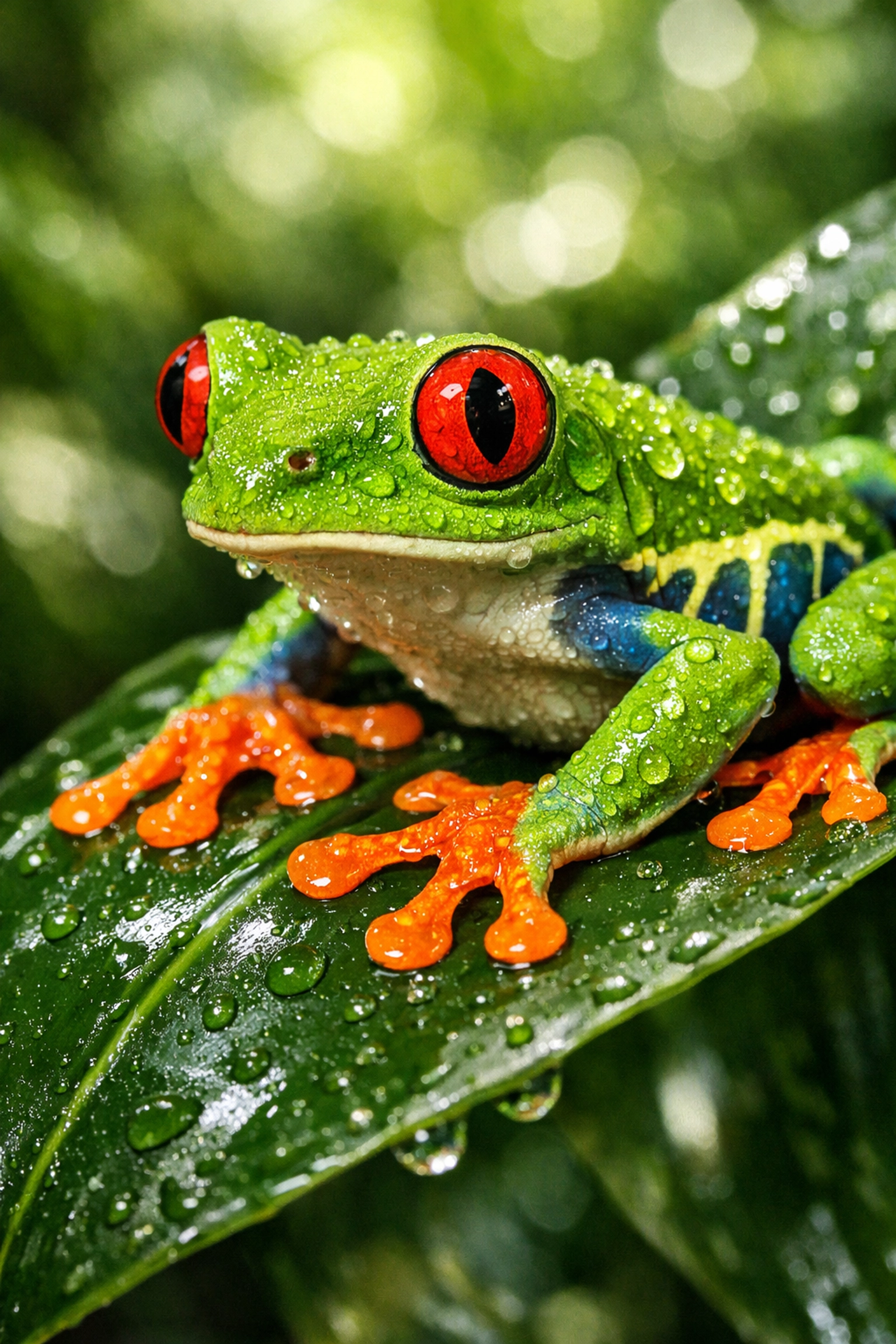 Vibrant red-eyed tree frog on a green leaf, showcasing high-quality photography for ESG-aligned campaigns.