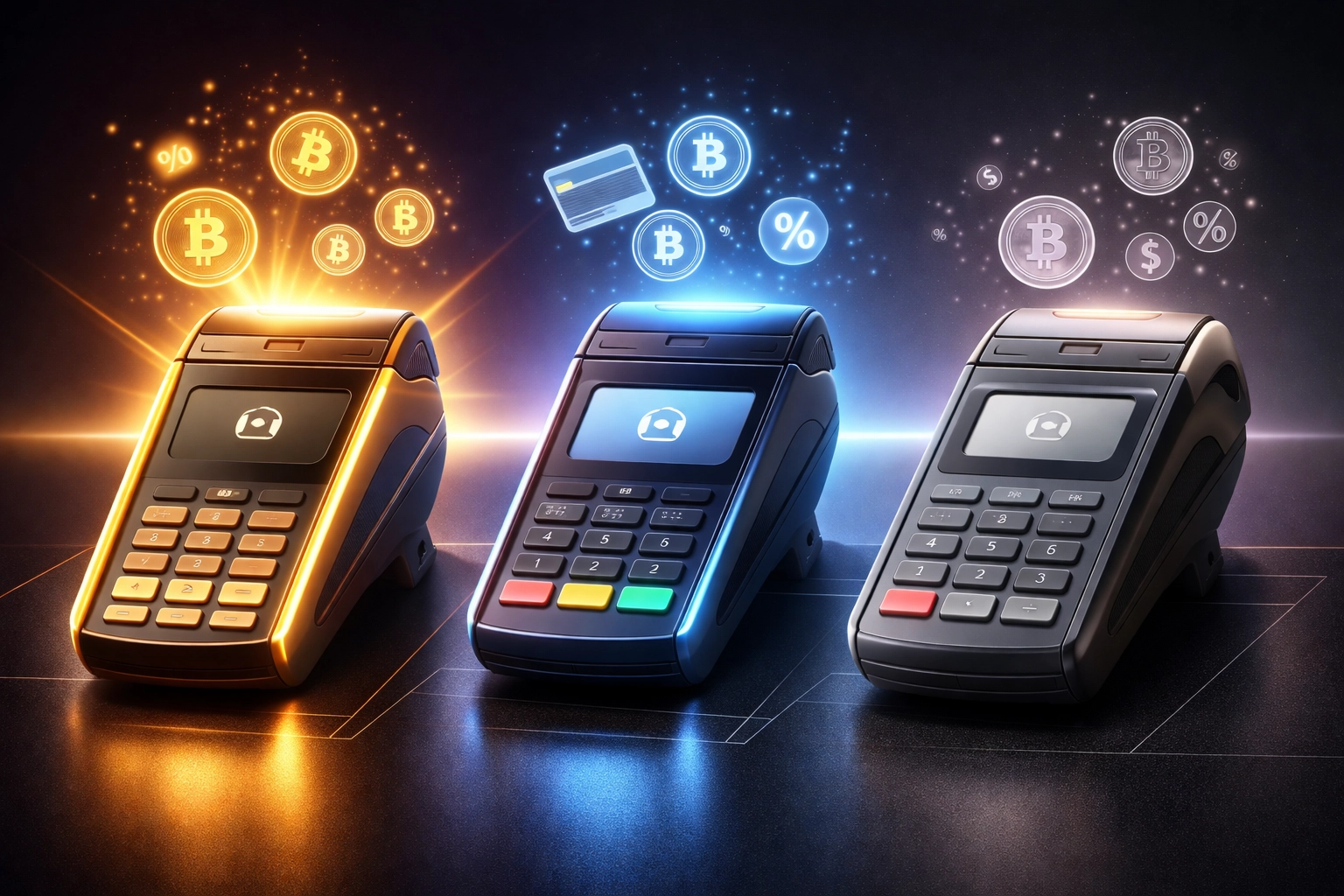 Three crypto POS terminals compared side by side, highlighting the differences between Larecoin, NOWPayments, and CoinPayments for small business payment solutions.