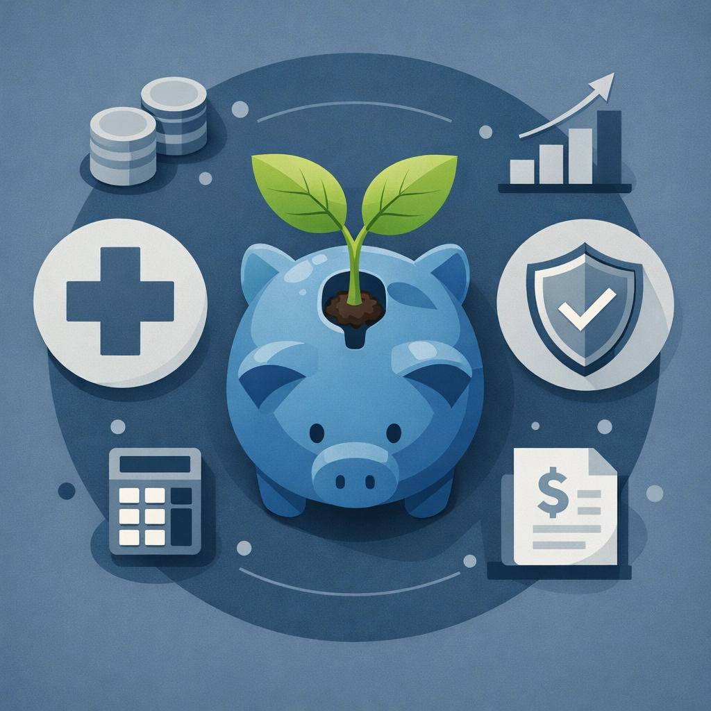 Investment illustration showing tax planning through IRA and HSA contributions to reduce taxable income.
