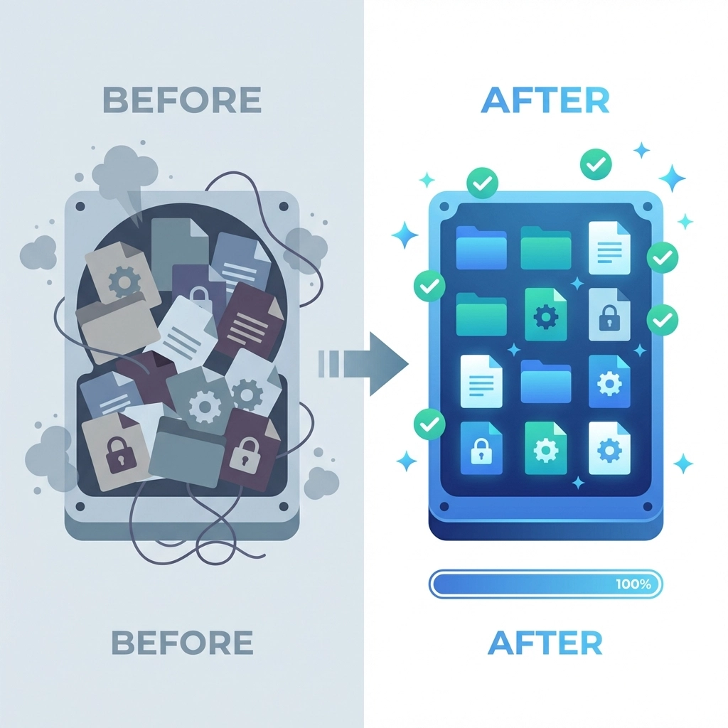 Illustration of hard drive files organized for better security and optimized Sarasota office PC