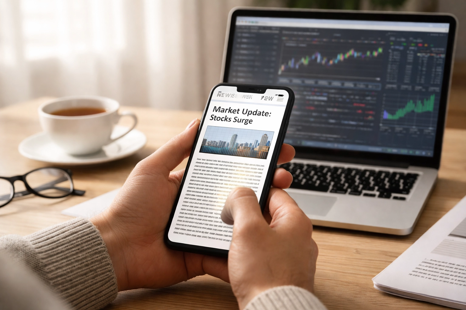 Person reading tax law updates on smartphone, staying informed for proactive tax and financial strategies