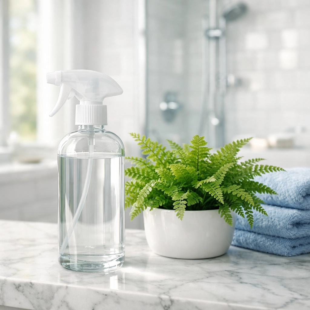 Eco-friendly residential cleaning Massachusetts in a luxury bathroom with marble surfaces.