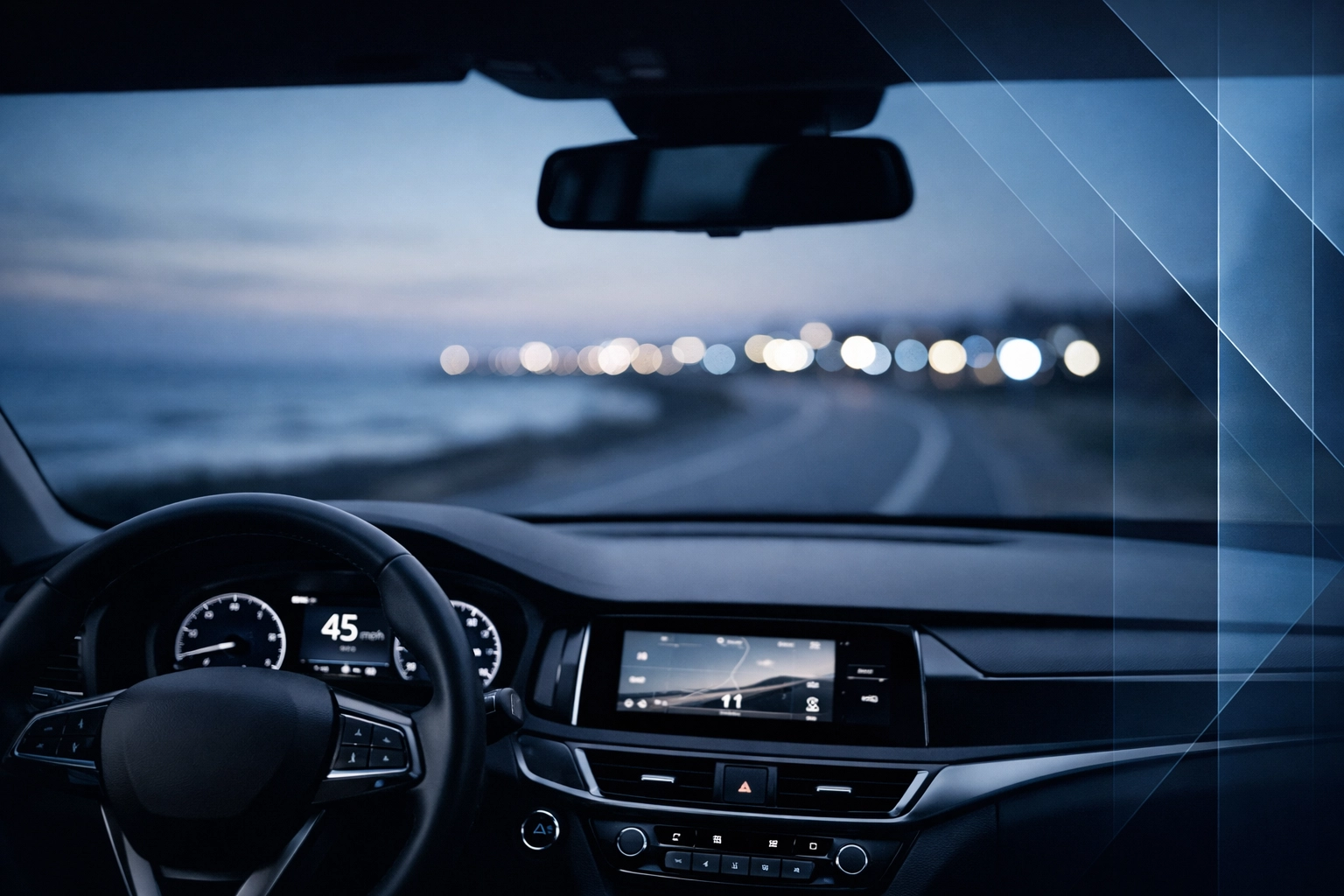 A driver's view of a Virginia Beach road at night, highlighting the legal risks of driving while impaired.