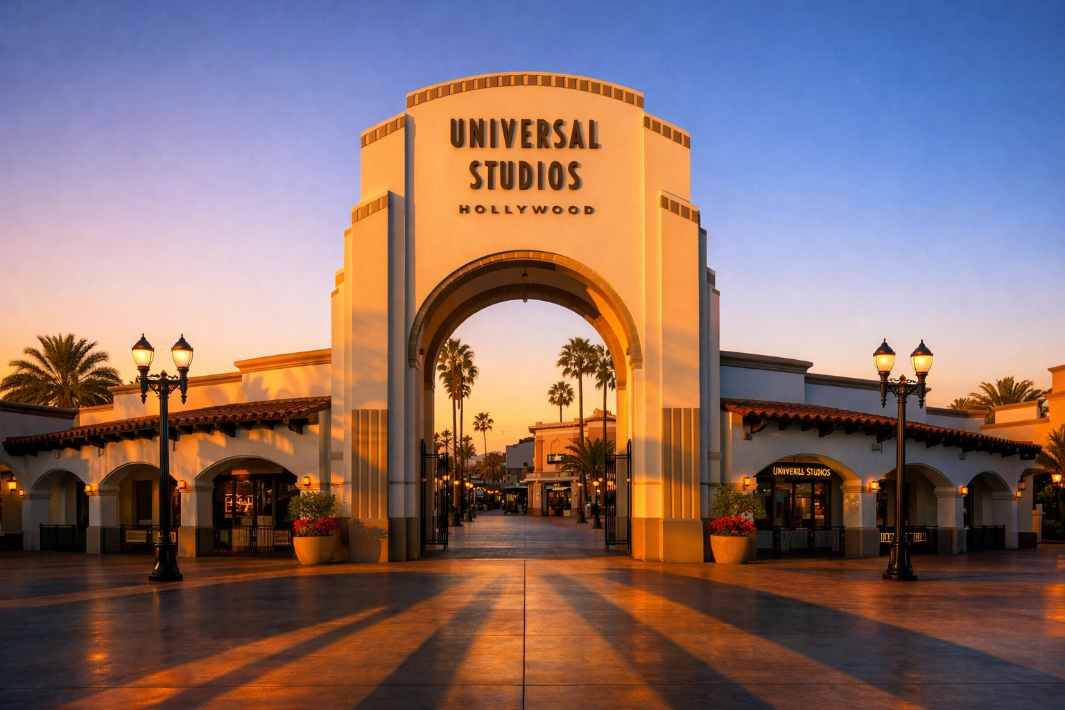 Sunrise at the Universal Studios Hollywood entrance, one of the best photography locations for empty shots.