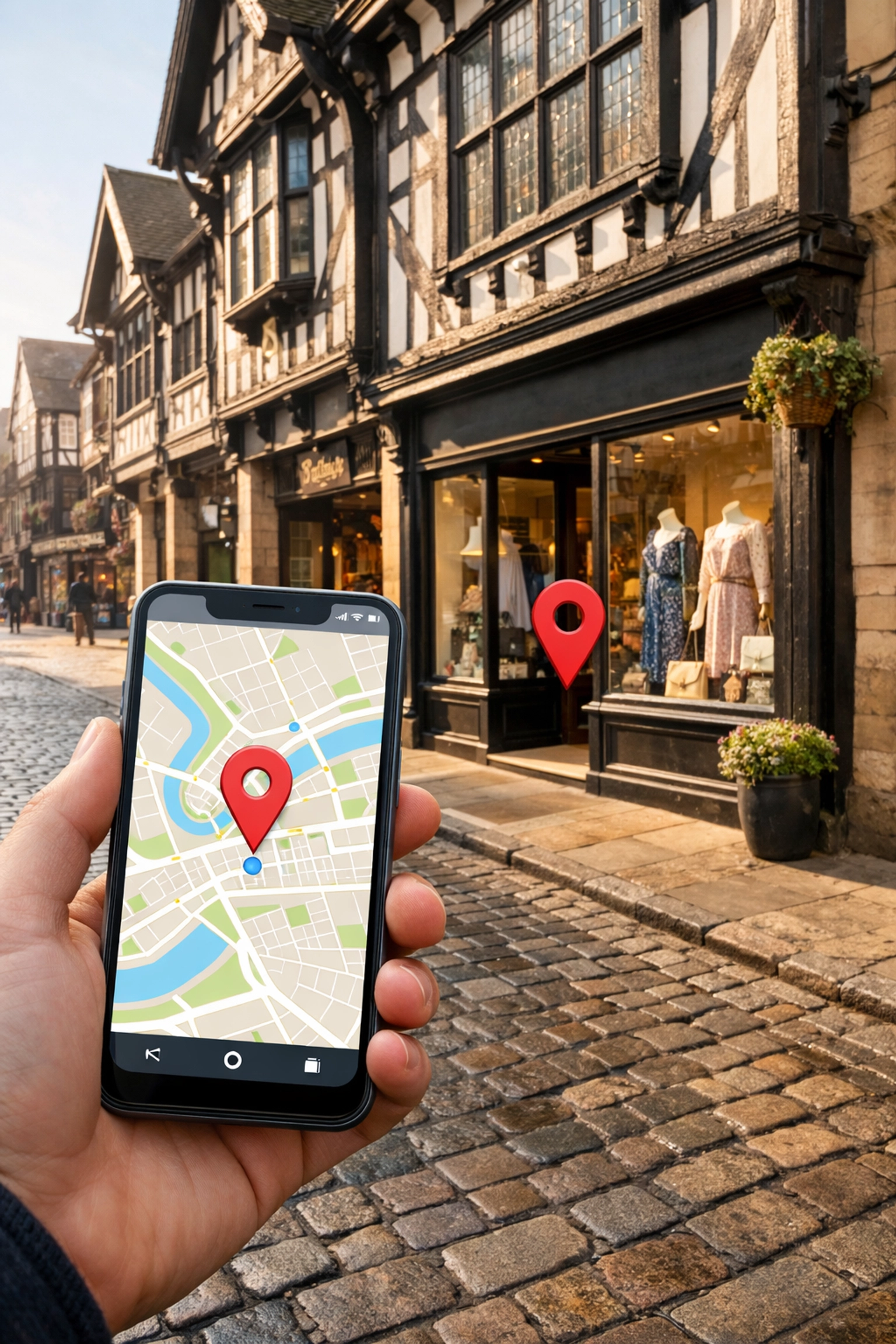 A customer finding a Chester business on a smartphone map, showing accurate NAP consistency for local SEO.