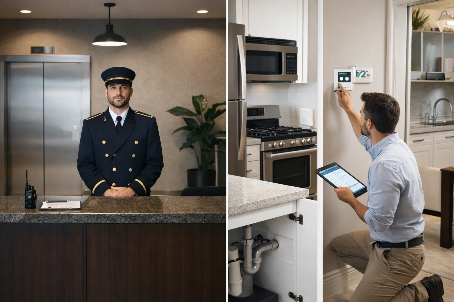 Comparison of doorman security versus professional condo watch inspection services