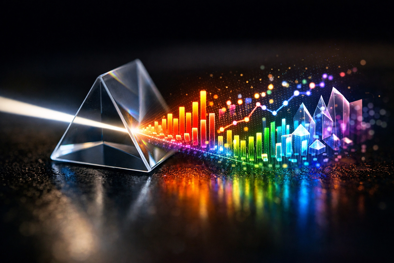 A visual metaphor of light turning into charts and graphs, representing Python data visualization insights.