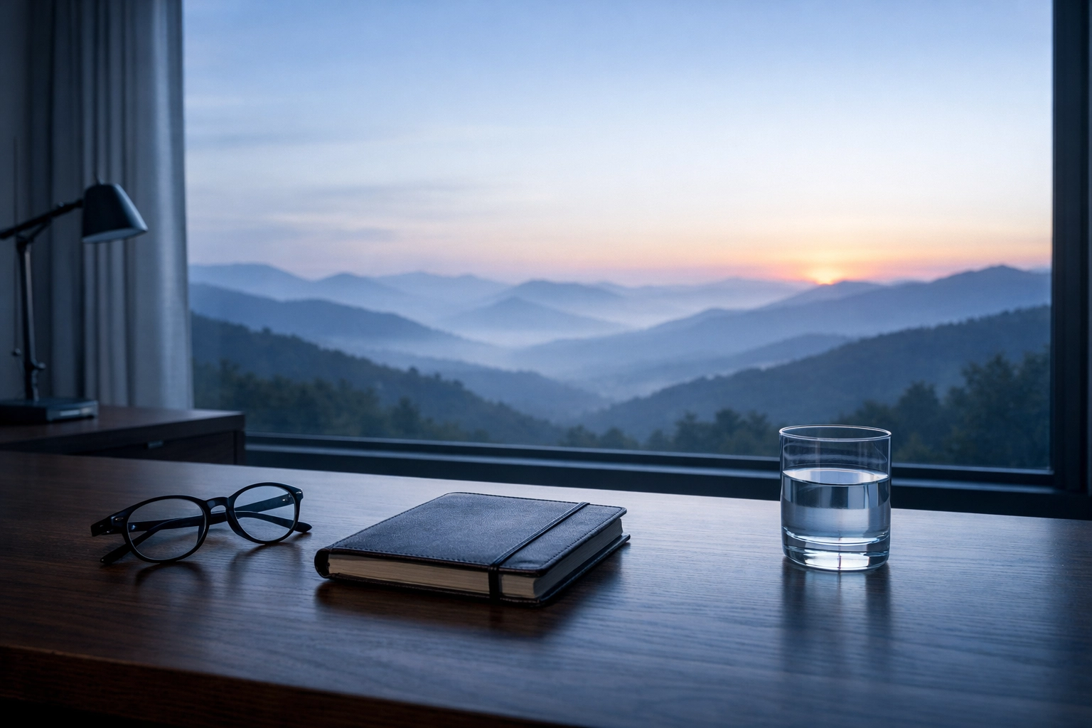 NC business owner exit planning in a home office overlooking the Blue Ridge Mountains.