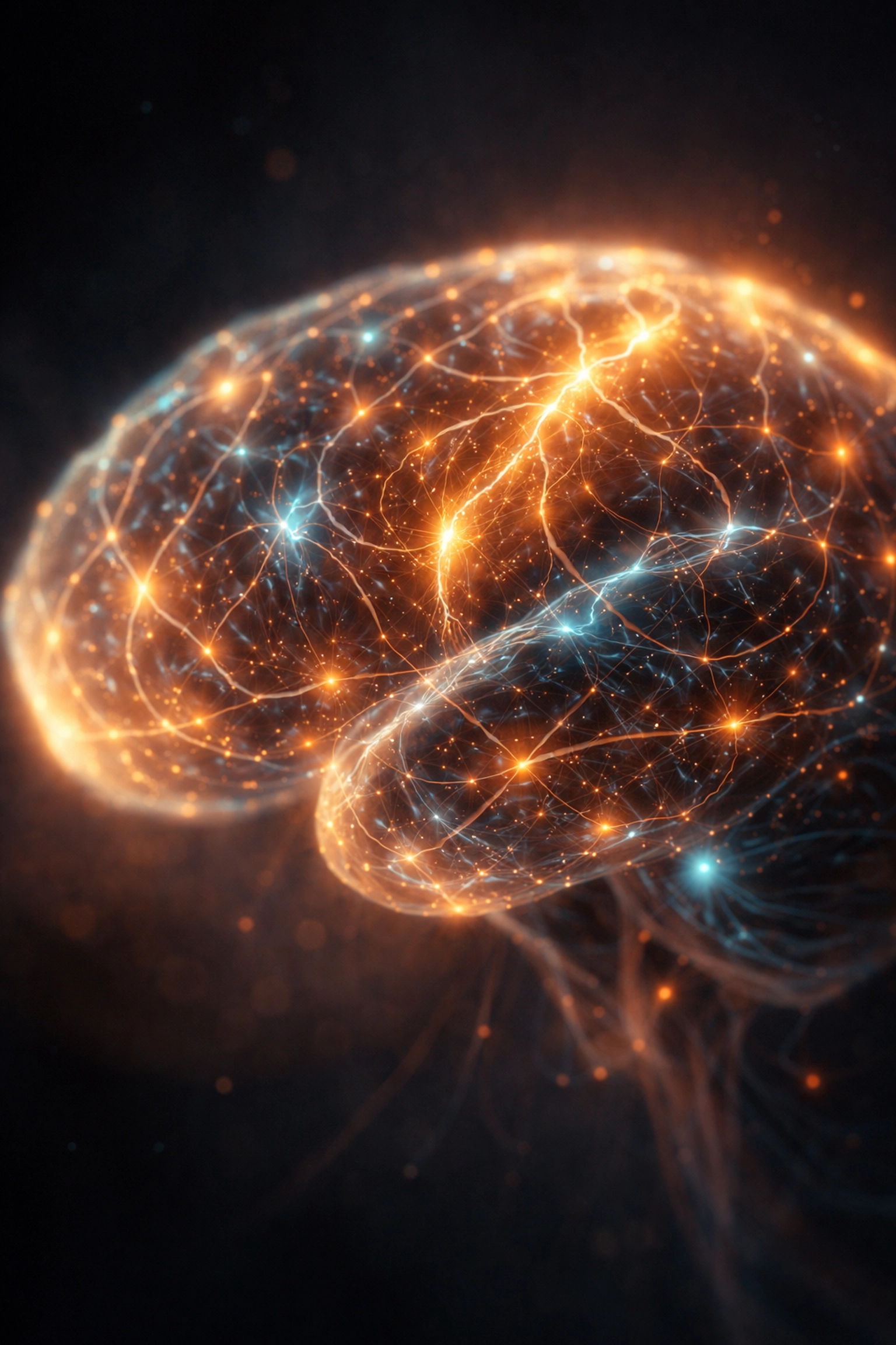 Közelkép ragyogó agyról, ami bemutatja a PIED neurológiai hatásait és az agy neuroplaszticitását