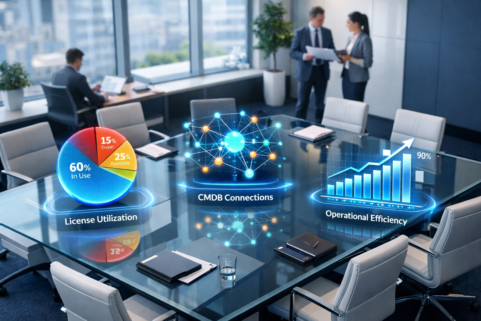 ServiceNow ITAM baseline assessment showing license utilization, CMDB health, and operational metrics