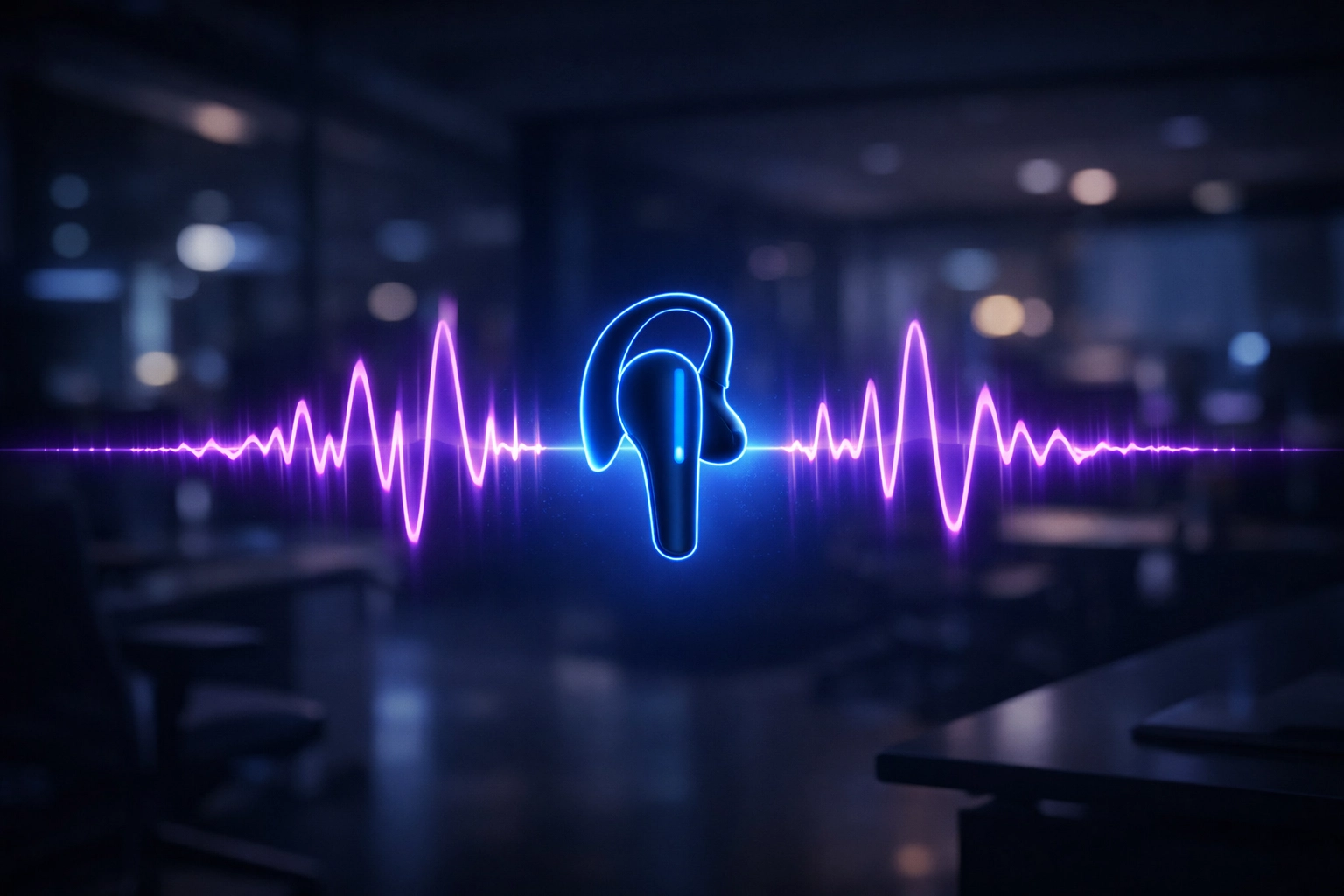 Luminous sound wave and earpiece representing AI receptionists managing business phone calls 24/7.