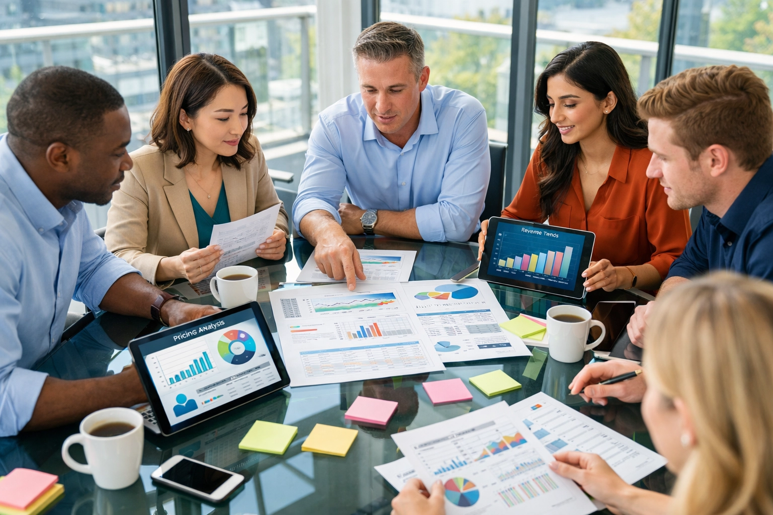 Business team reviewing ServiceNow consulting pricing and implementation strategies during planning meeting