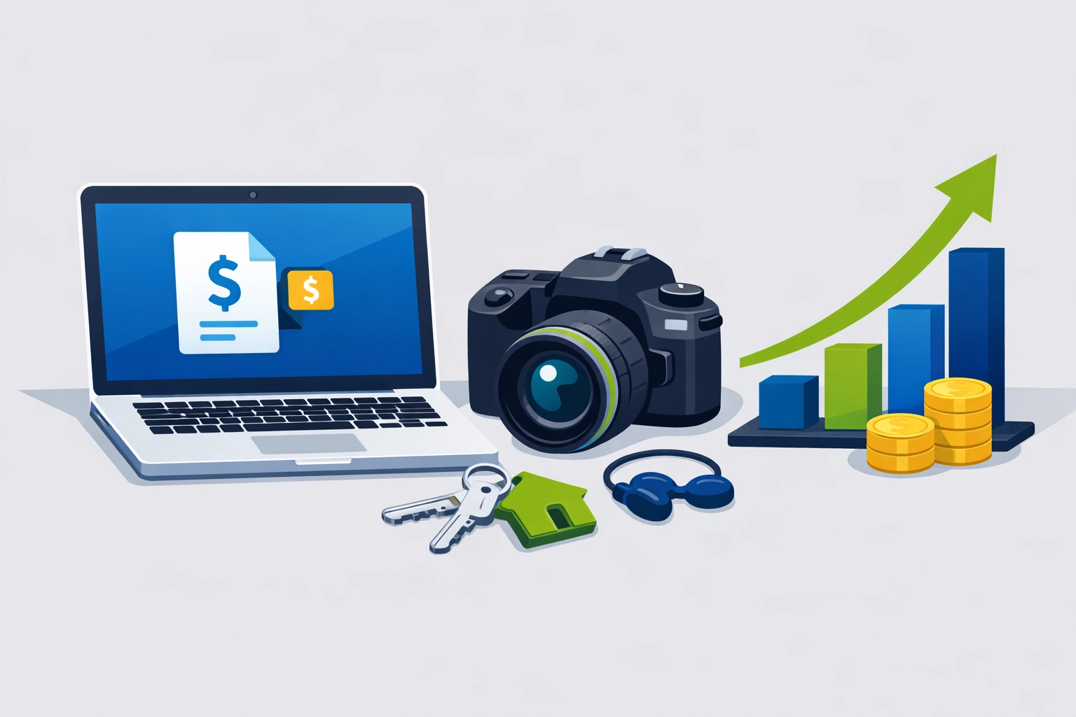 Flat design illustration of diverse income sources for New Haven entrepreneurs and small business owners.